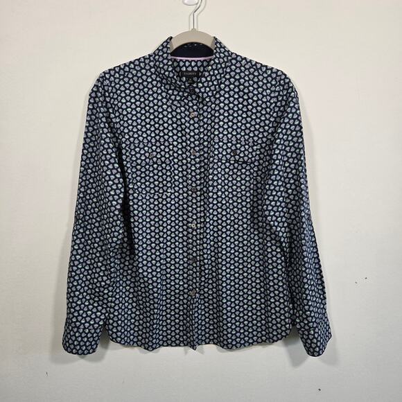 Talbot's Women's Navy Blue Print Blouse. Size 10 - Picture 1 of 10
